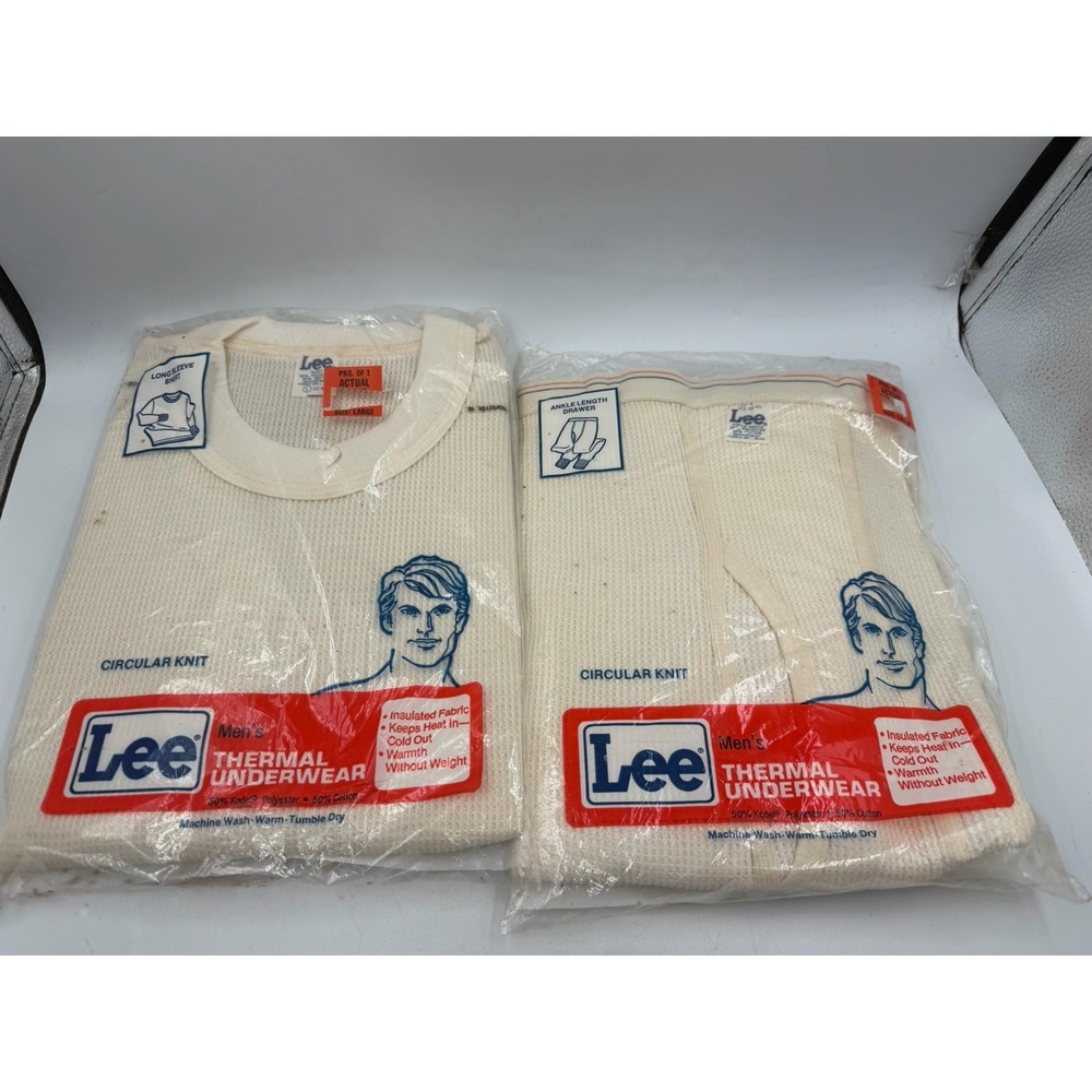 NIP vtg 70s LEE MEN'S THERMAL UNDERWEAR size L 38-40 Ankle Length & LS Shirt